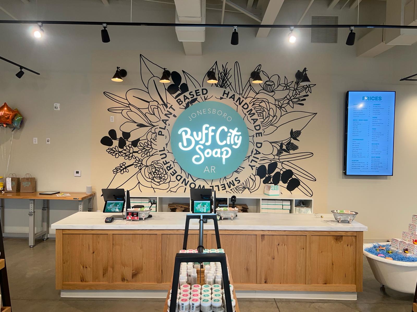 Buff City Soap commercial indoor sign