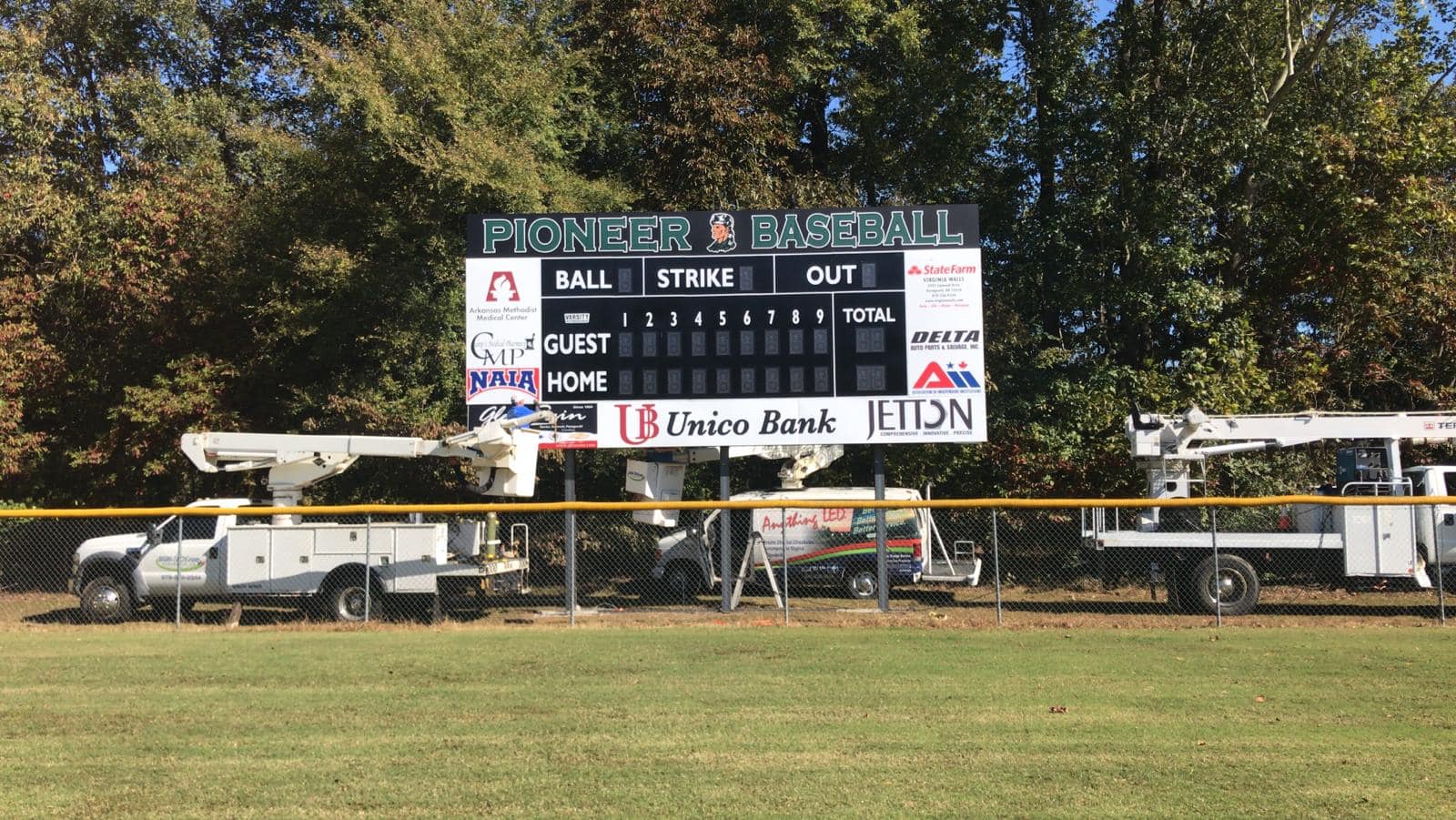installation of pioneer baseball scoreboard